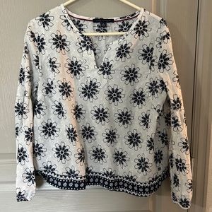 Womens Tommy Hilfiger Floral Print White Long Flutter Sleeve Top XL